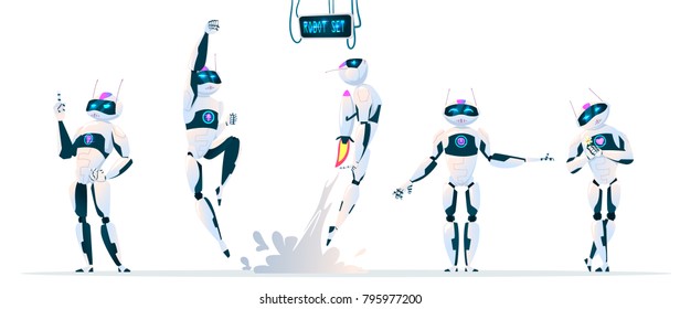 Modern Robot Set With expressions Artificial Intelligence Technology Flat Vector Illustration