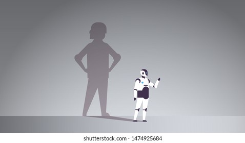 modern robot with shadow of human artificial intelligence technology progress aspiration concept male cartoon character standing pose full length flat horizontal