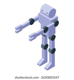 Robô moderno está de pé com seus braços estendidos isometricamente