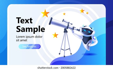 modern robot with telescope space exploration artificial intelligence concept