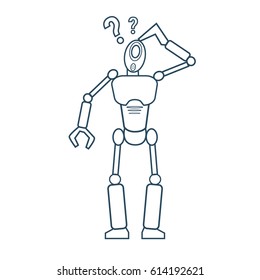 Modern Robot Thinking Futuristic Mechanism Thin Line Vector Illustration
