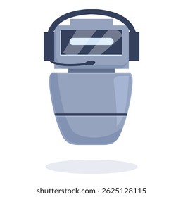 Modern robot using headset and microphone working as a call center operator