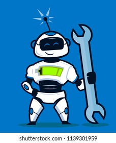 Modern robot vector design posing with wrench