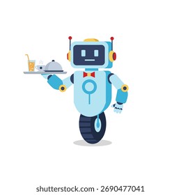 Modern Robot Waiter Service Vector Illustration for Restaurant and Food Technology Concept