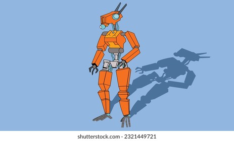 Modern robot work well and stand out in this scenario. Flat vector graphic.