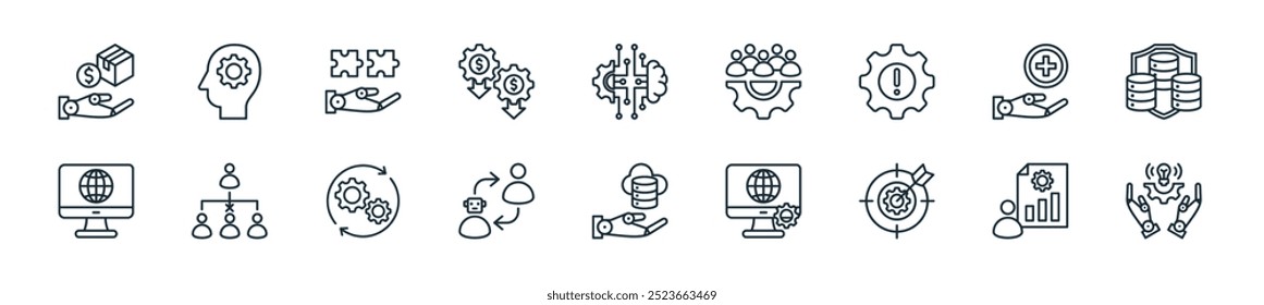 pacote de ícones de automação de processo robótico moderno. perfeito para projetos de interface de usuário linear com inovação vetorial, eficiência, precisão, suporte de ti, servidor de dados, deslocamento, processo e mais ícones para dispositivos móveis e