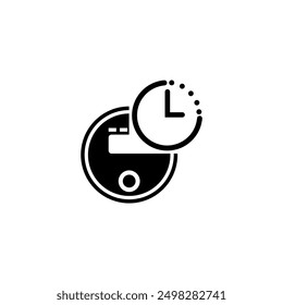 Modern robotic vacuum cleaner icon with a time symbol, isolated on a white background