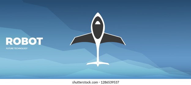 Modern robotic vector illustration background with cool smart autonomous electric plane top view, and text with copy space. Future concept elements design