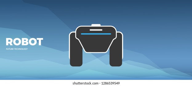 Modern robotic vector illustration background with cool smart robot autonomous vehicle front view, and text with copy space. Future concept elements design