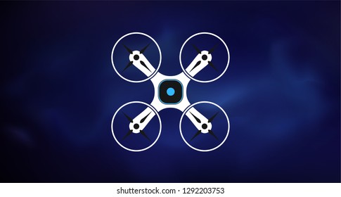 Modern robotic vector illustration background with cool smart autonomous robot drone top view in space.