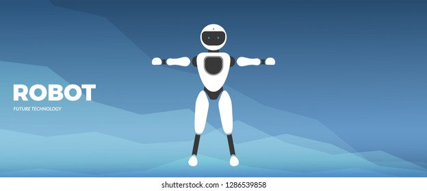 Modern robotic vector illustration with stylish humanoid robot and text