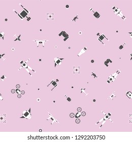 Modern robotic vector seamless pattern, illustration background with stylish robot, drone, autonomous vehicle, flying car and smart home assistant Future concept elements design