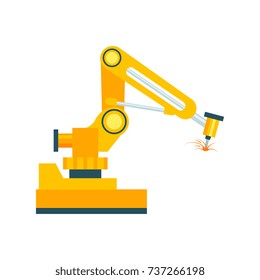 Modern robotic welding machine element. Industrial engineering systems, mechanical conveyor object, manufacturing process, factory equipment vector illustration.