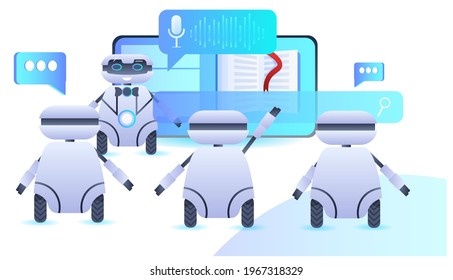 modern robots chatbots assistants voice messages audio chat application online communication artificial intelligence