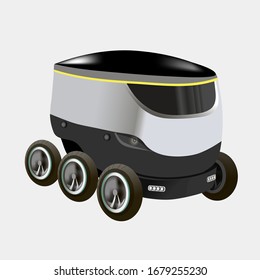 Modern robots delivery methods. Robot self drive fast delivery goods in the city. Technological shipment innovation concept. Modern vector illustration. Isolated