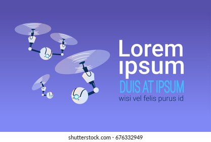 Modern Robots Drone Copters Artificial Intelligence Technology Flat Vector Illustration
