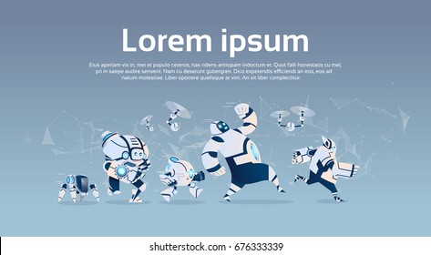 Modern Robots Group Artificial Intelligence Technology Flat Vector Illustration