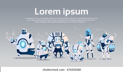 Modern Robots Group Artificial Intelligence Technology Flat Vector Illustration