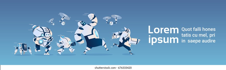 Modern Robots Group Artificial Intelligence Technology Flat Vector Illustration