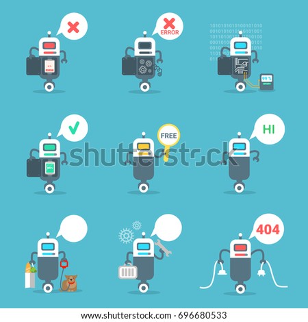 Modern Robots Icons Set Chat Bot Artificial Intelligence Technology Concept Flat Vector Illustration