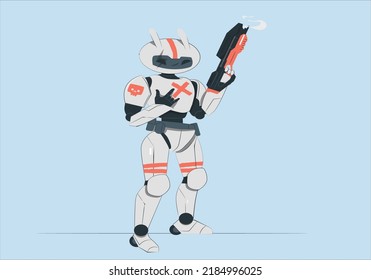 Modern Robots Isolated On Blue Background Cartoon Character Artificial Intelligence Concept Flat Vector Illustration. robot chatbot icon sign realistic AI bot cartoon symbol business assistant