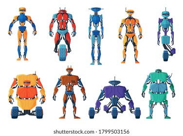 Modern Robots Set, Android Future Robotic Technology, Cybernetic Artificial Intelligence Machine Vector Illustration Isolated on White Background