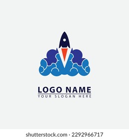 icono moderno del logotipo de la nube de cohetes. Gráfica vectorial abstracta, estilo de ilustración plana simple y elegante.