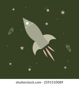 Modern rocket composition with doodle design