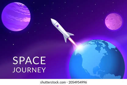 Modern rocket flying from Earth into outer space