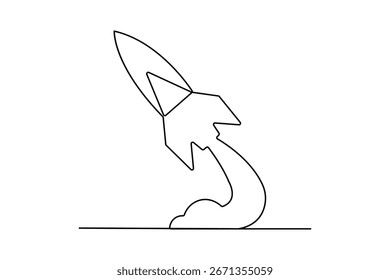 Modern rocket icon continuous single line drawing artwork in minimalist isolated outline illustration