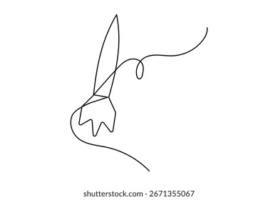 Icono de cohete moderno continuo de una sola línea de dibujo de ilustración de contorno aislado minimalista