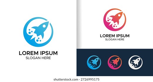 Modern Rocket Launch Logo Set with Circular Motion and Gradient Colors for Tech Startup, Business Growth, and Creative Space Exploration Branding