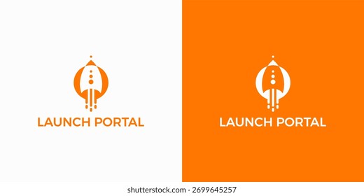 Logotipo moderno del portal de lanzamiento de cohetes para el inicio de la Tecnología