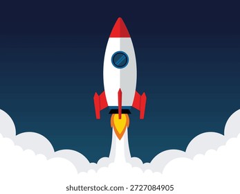 Modern Rocket Launch Startup Business Growth Concept Flat Design Illustration for Technology Innovation and Success vector