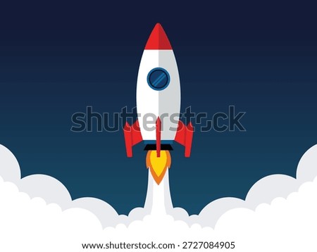 Modern Rocket Launch Startup Business Growth Concept Flat Design Illustration for Technology Innovation and Success vector