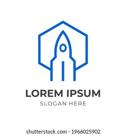 modernes Raketenlogo-Design im Linienblauer Farbstil