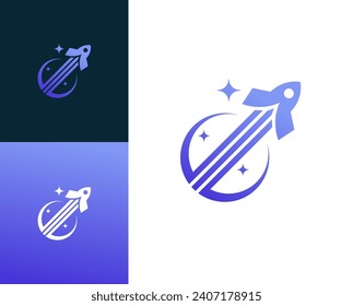 Modern rocket logo design suitable for technology companies