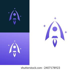 Modern rocket logo design suitable for technology companies