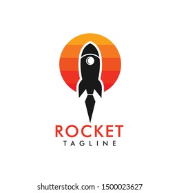 Modern rocket logo design vector for innovation, astronomy, science, technology, start up illustration
