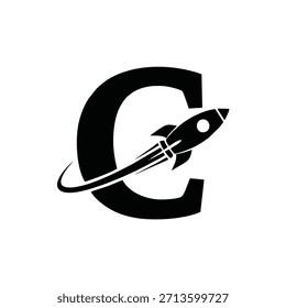 Logotipo moderno do foguete com conceito da letra C