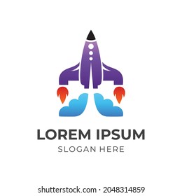modern rocket logo template with flat colorful style
