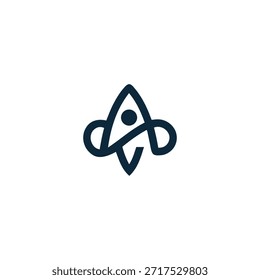 Icono moderno del Vector del logotipo del cohete. Símbolo de lanzamiento de nave espacial Abstractas para la identidad de negocio de startups. Elemento de marca minimalista de tecnología de arte lineal. Ciencia geométrica y diseño de Plantilla de signos de viaje.