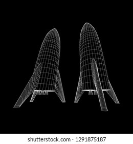 Modern Rocket Ready to Launch. Abstract model wireframe low poly mesh vector illustration
