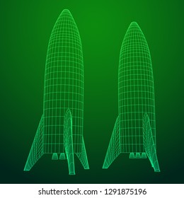 Modern Rocket Ready to Launch. Abstract model wireframe low poly mesh vector illustration