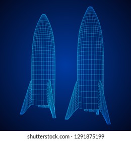 Modern Rocket Ready to Launch. Abstract model wireframe low poly mesh vector illustration