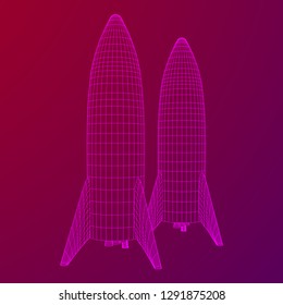 Modern Rocket Ready to Launch. Abstract model wireframe low poly mesh vector illustration