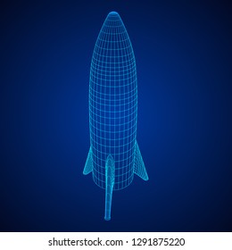 Modern Rocket Ready to Launch. Abstract model wireframe low poly mesh vector illustration