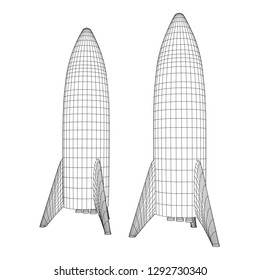 Modern Rocket Ready to Launch. Abstract model wireframe low poly mesh vector illustration