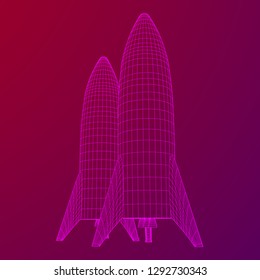 Modern Rocket Ready to Launch. Abstract model wireframe low poly mesh vector illustration