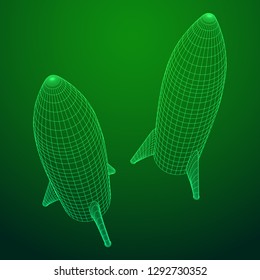 Modern Rocket Ready to Launch. Abstract model wireframe low poly mesh vector illustration